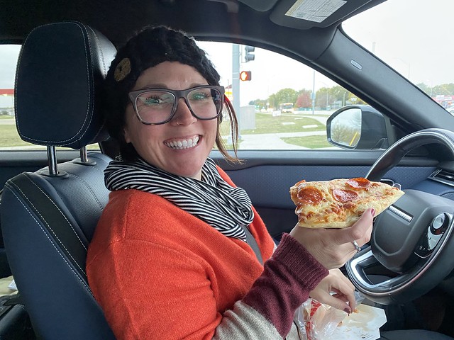 Friday night Casey's Pizza dinner on the road