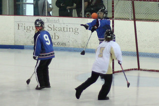 Broomball - Mandy taking it in the face