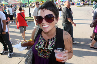 frame - Enjoying a veggie corn dog and wine slushy