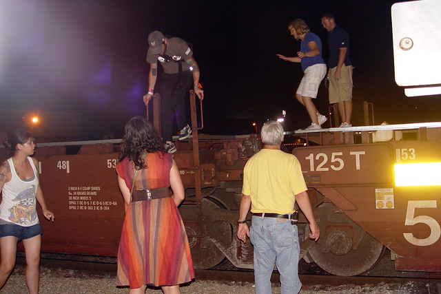 Jumping a stopped train downtown