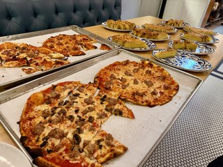 pizza - Late night tavern style pizza and almond tart