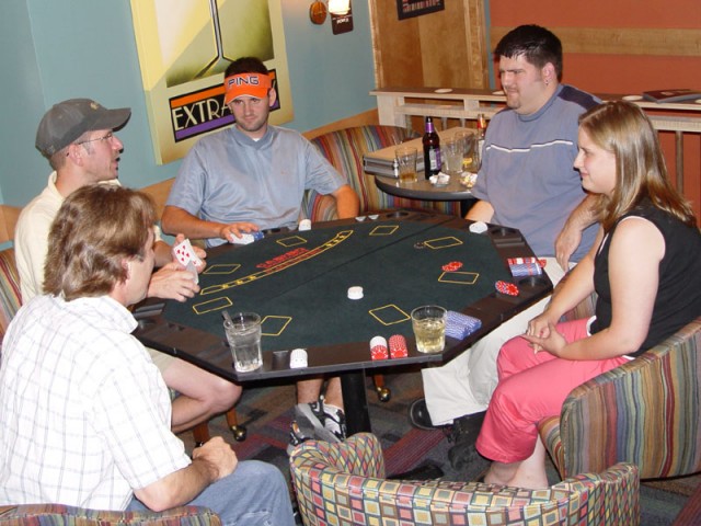 Jason, Doug, Reiter, Kevi, and Stacy playing poker