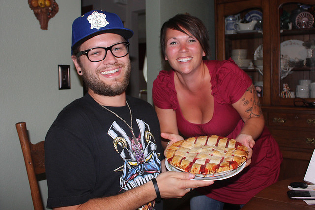 Me and Kari, with Teresa's strawberry rhubarb pie