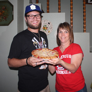 Me and Teresa, with her strawberry rhubarb pie