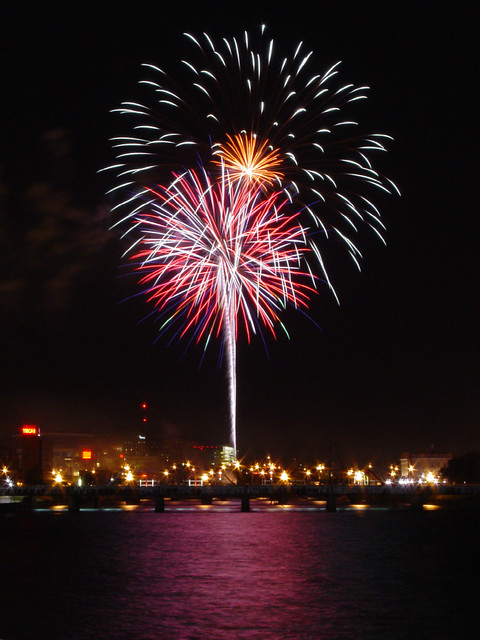 Yankee Doodle Pops Fireworks from behind Principal Park