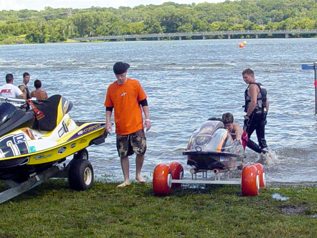 Pushing a Jetski out of the water