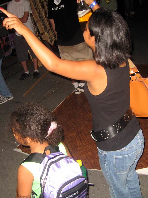A woman dancing with a 40 - with her daughter.