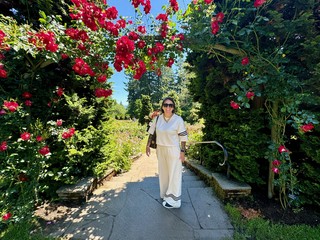 Walking around the rose garden