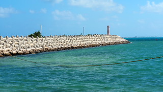 A pier lining the marina near our resort