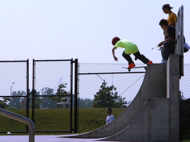 A kid Dropping in at Ankeny Skatepark