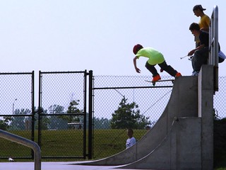 A kid Dropping in at Ankeny Skatepark