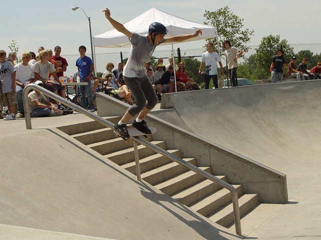 Boardslide down the handrail