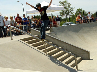 Backside boardslide down the handrail