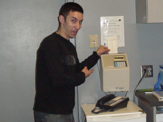 James clocking into work