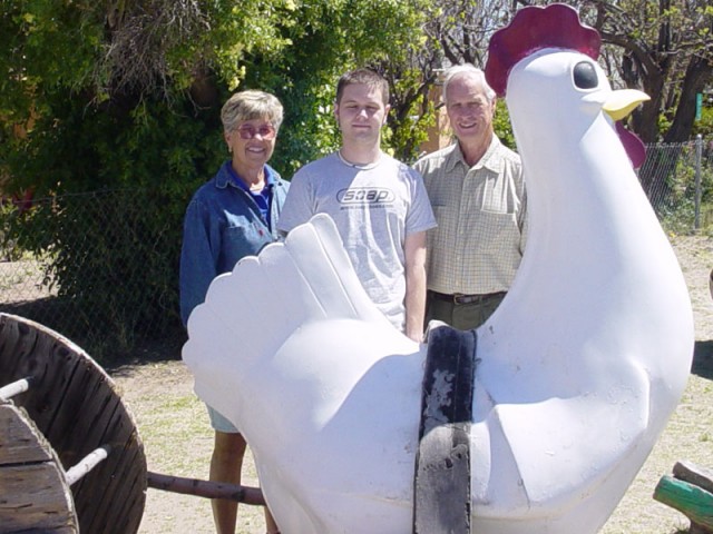 Grandma, Grandpa, and I with a huge chicken
