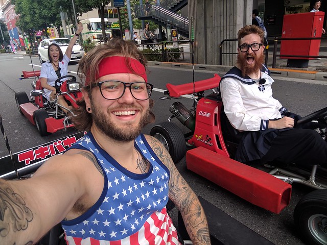 Just a nurse, a sailor, and an american boy driving around the streets of Tokyo on these go-karts.