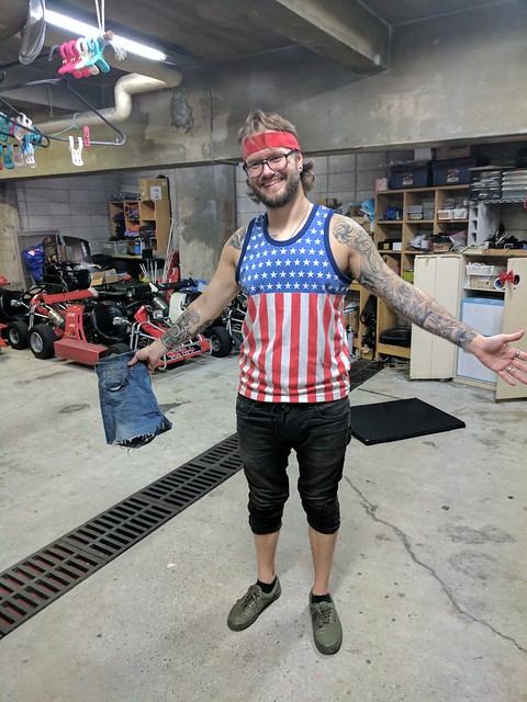Part of the game is dressing up... This American flag tank and red headband seemed fitting.