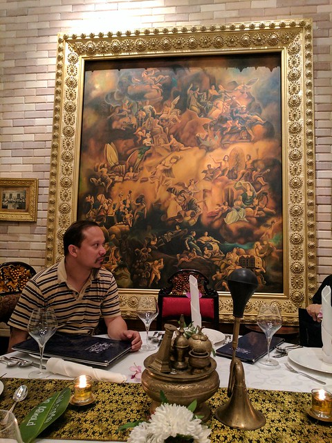 Dinner in this fancy room with Ivan's wife's friend, Arnold.