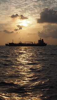 Sunset - A tanker in a smoggy sunset