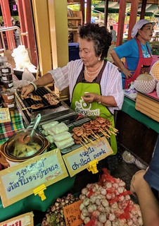 After the boat ride, PanJ told us that he always gets a pork skewer from this woman. They were very good