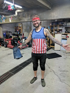Go-Kart - Part of the game is dressing up... This American flag tank and red headband seemed fitting.