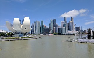 Skyline - The Marina Bay area with the ArtScience center on the left