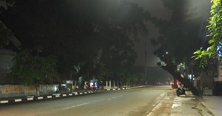 A brief lull in traffic on the nighttime streets of Jakarta