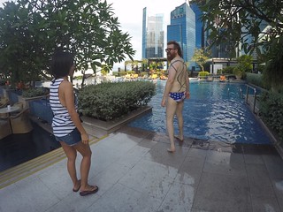 Sophie is not sure about Harper's speedo