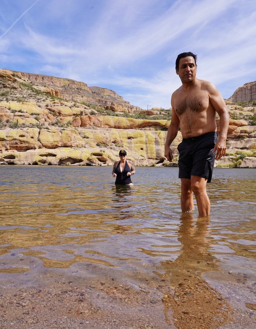 Manuel and Kari go for an icy dip