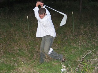 Golf - Playing monster golf and getting nailed in the leg by a beer