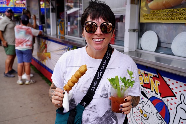 Fried olives on a stick
