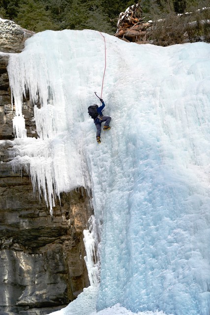 Watching this dude climb the frozen waterfall