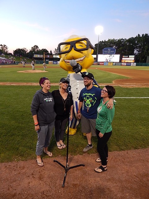 Some nerds about to sing during the 7th inning stretch