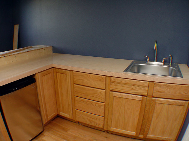 The bartop - installed and ready for stain.