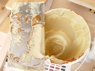 Cutting it close.... This is all the floor glue that was left after 3 jugs.