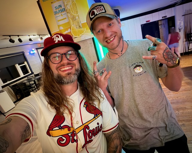 Hangin with Kyle. Cardinals jersey for grandma