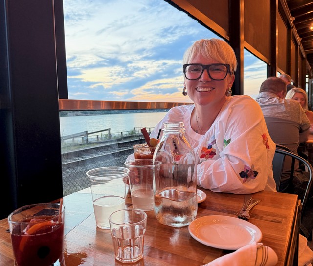 Having a drink on the river