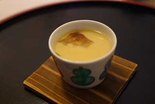 Savory custard with mushrooms and a fermented pine nut