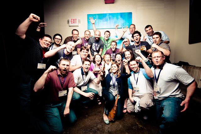 A bunch of DM and Dwolla peeps at the Big Omaha pre-party