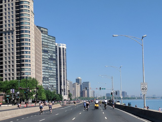 The morning silence of Lake Shore Drive without cars was pretty remarkable