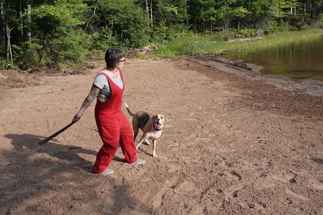 Teaching Durby to fetch sticks