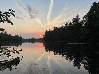 Sunset - Red sunset over a glass lake