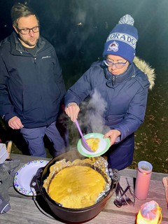 Dutch oven peach cobbler