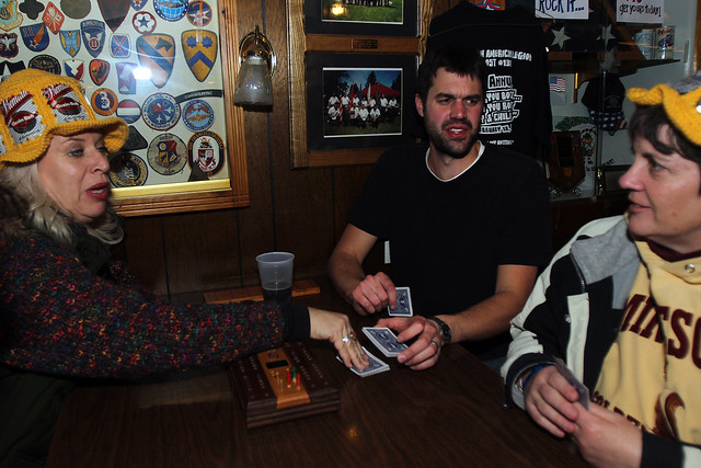 Josh playing cribbage with some old women... of course