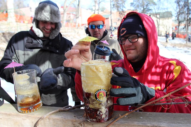 Frothy beer ice cocktail umbrellas