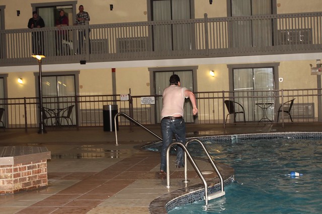 Arthur decides to do some late night pool jumping
