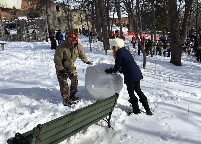 Chuck and Katrina make a snowball