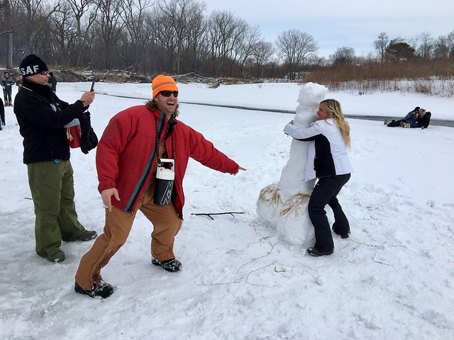 Hugging the snowman