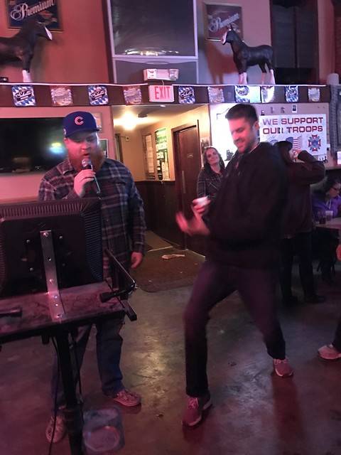 Josh interpretive dancing to Craig's karaoke