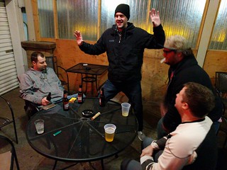 Josh doin a little dance on the patio of Mowan's